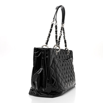 Chanel Patent Quilted Grand Shopping Tote GST Black 3 of 12
