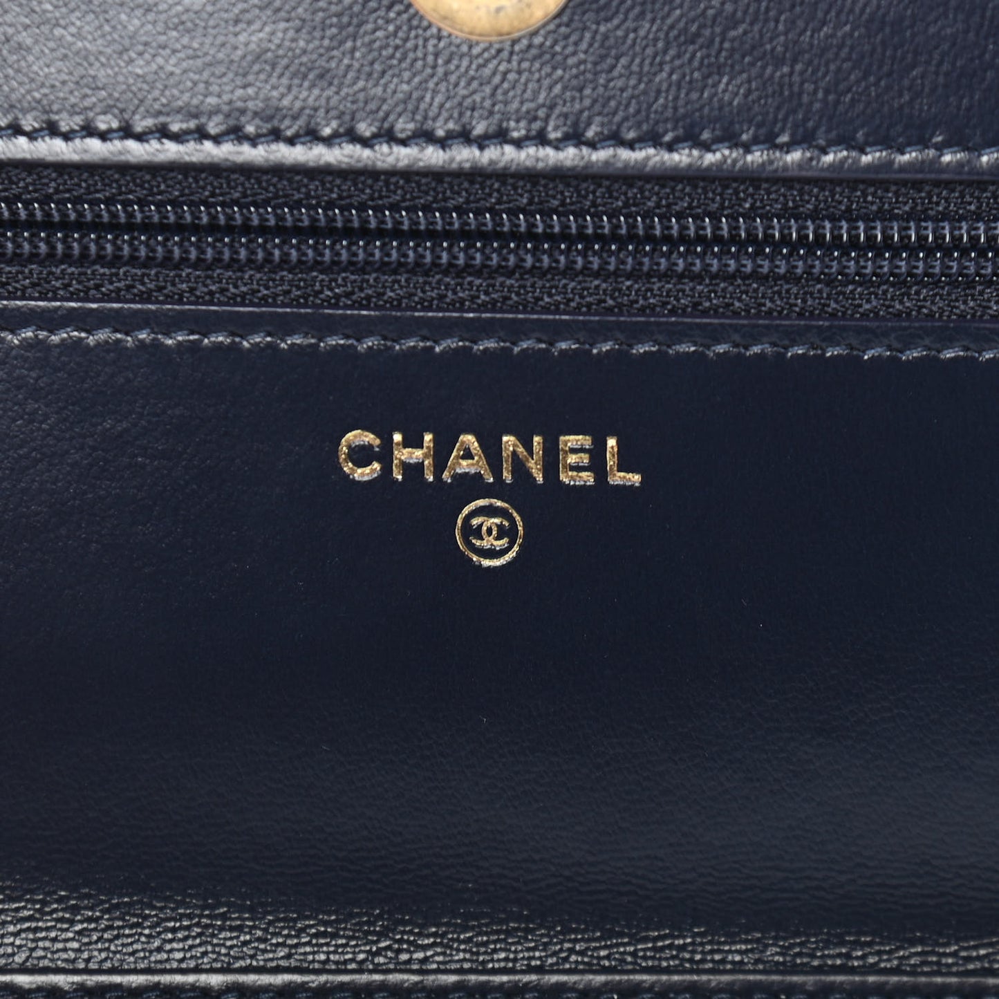 Lambskin Quilted Chain Around Wallet On Chain WOC Navy Blue
