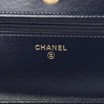 Chanel Lambskin Quilted Chain Around Wallet On Chain WOC Navy Blue 6 of 13