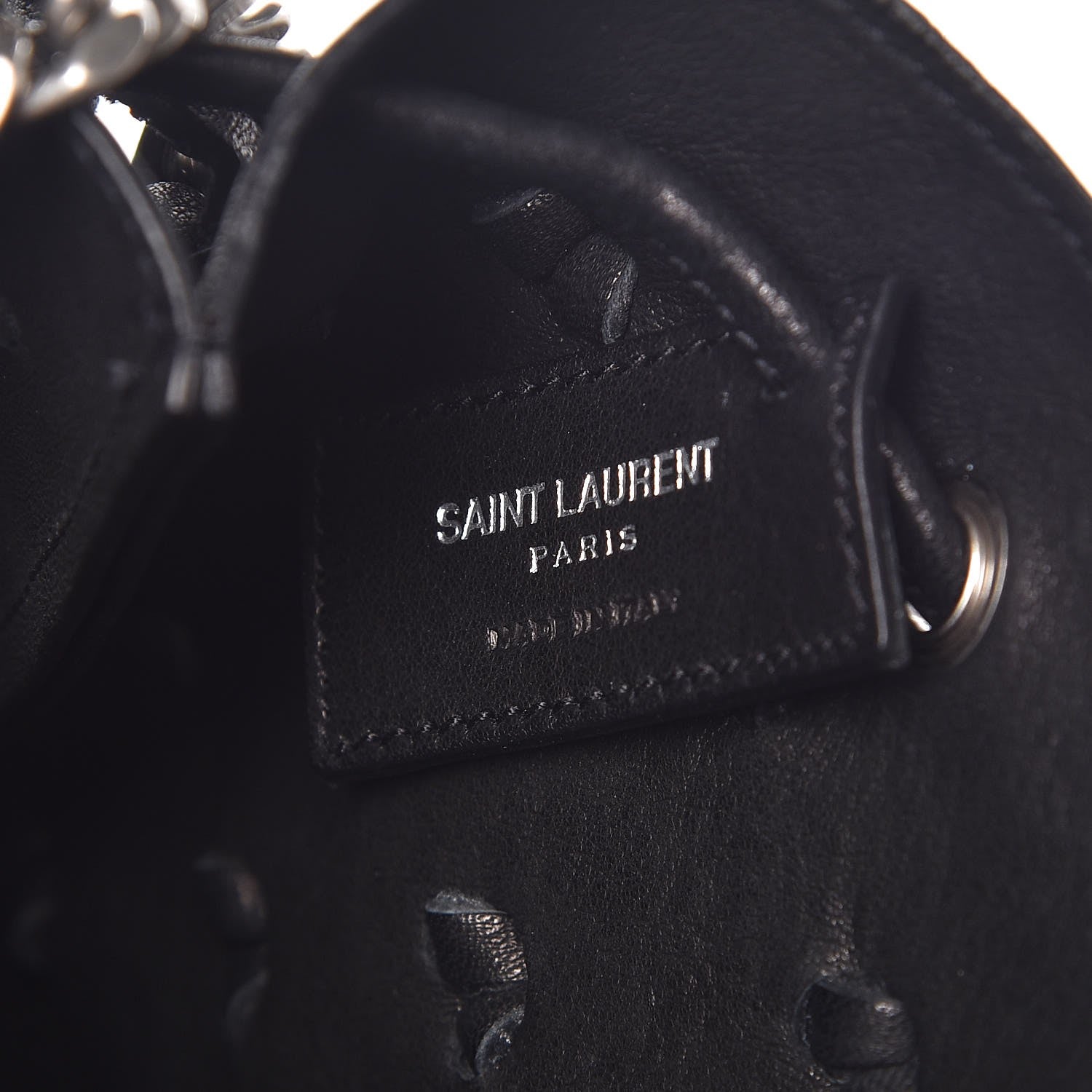 Saint Laurent Calfskin Small Monogram Fringe Bucket Bag Black 6 of 9