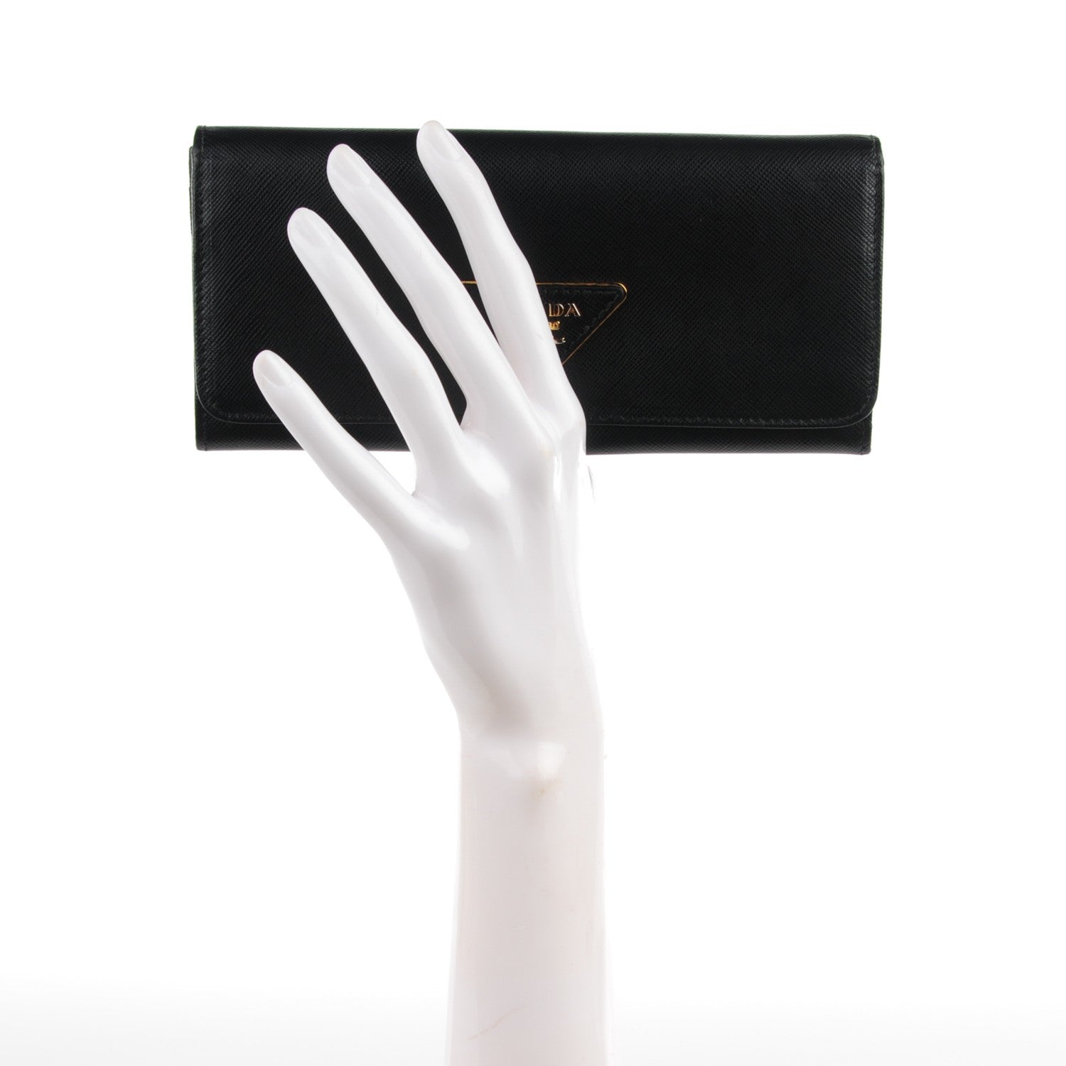 Prada Saffiano Triangle Continental Flap Wallet Black 2 of 8