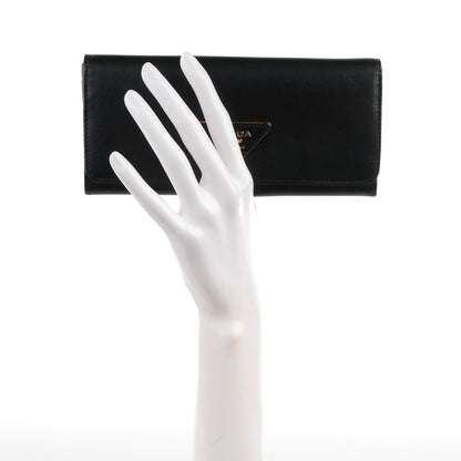 Prada Saffiano Triangle Continental Flap Wallet Black 2 of 8