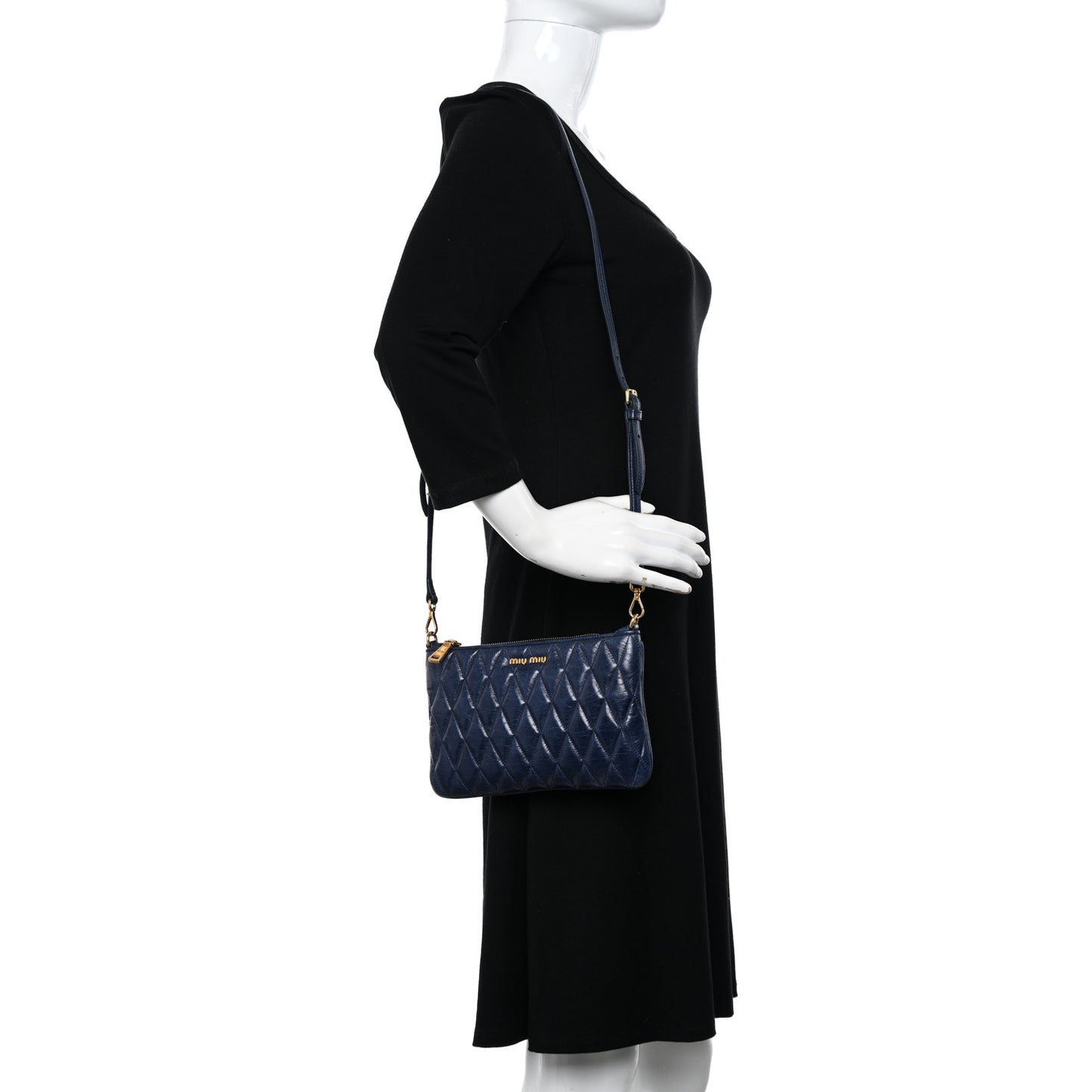 Vitello Shine Trapu Zip Crossbody Bag Navy