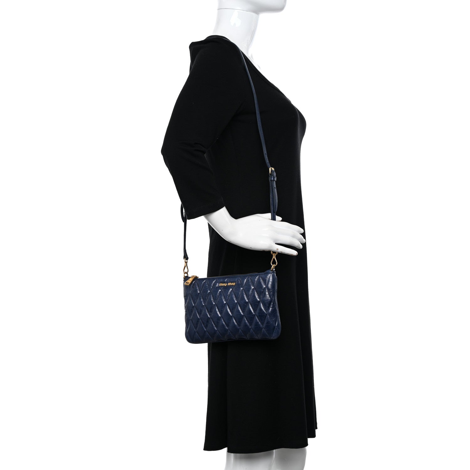 Miu Miu Vitello Shine Trapu Zip Crossbody Bag Navy 2 of 10