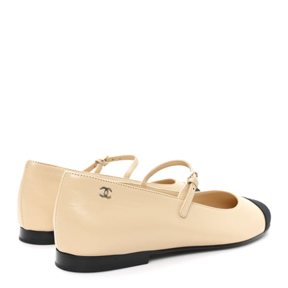 Chanel Goatskin Grosgain Cap Toe Pearl Mary Jane Flats 36.5 Beige Black 5 of 9