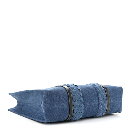 Chloe Denim Calfskin Large Braided Woody Ribbon Tote Blue Blue 4 of 10