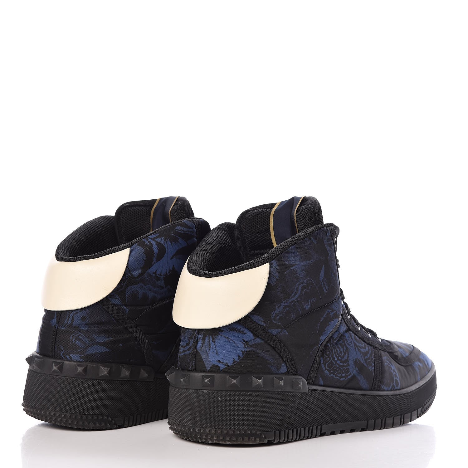 Valentino Garavani Nylon Camubutterfly Mens Rockstud High Top Sneakers 45 Marine Light Ivory Black 4 of 10