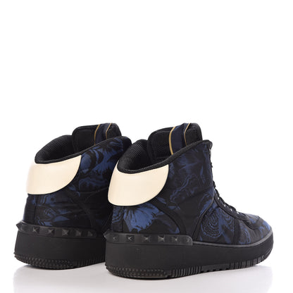 Valentino Garavani Nylon Camubutterfly Mens Rockstud High Top Sneakers 45 Marine Light Ivory Black 4 of 10