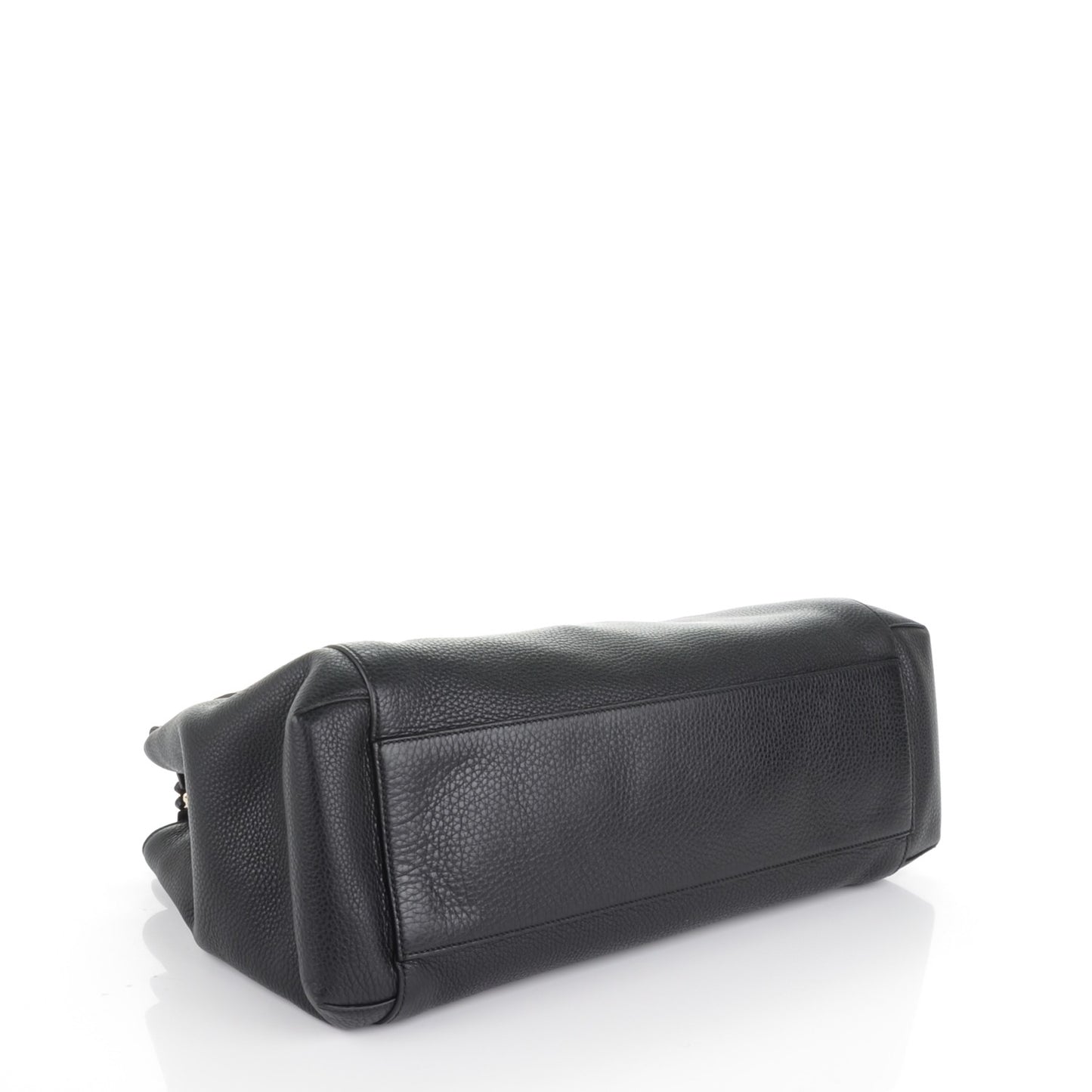 Pebbled Calfskin Large Lady Tassel Top Handle Bag Black