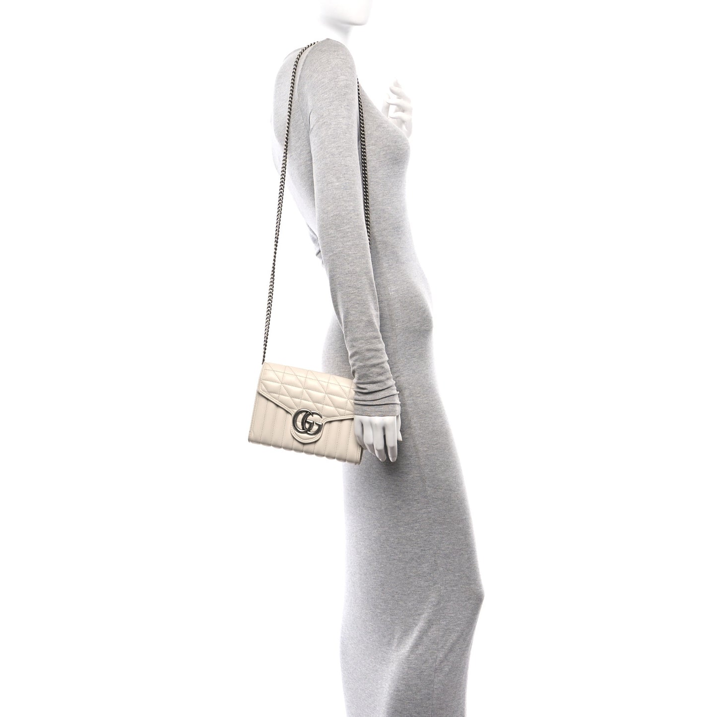 Calfskin Matelasse Aria GG Marmont Chain Wallet Mystic White