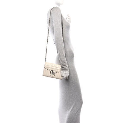Gucci Calfskin Matelasse Aria GG Marmont Chain Wallet Mystic White 2 of 11
