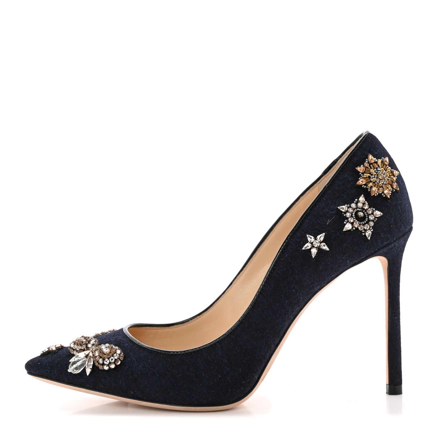 Crystal Embellished Romy 100 Flannel Pumps 38.5 Navy