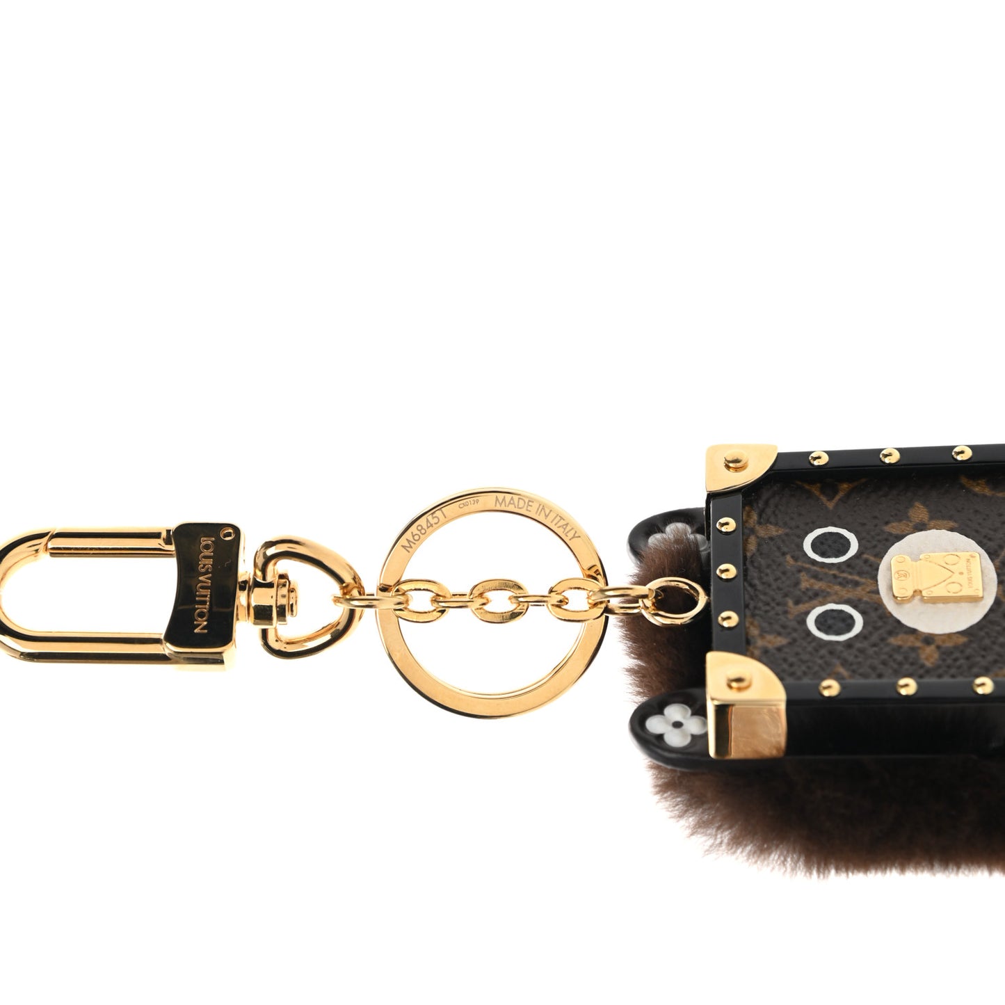 Wild Fur Monogram Eye-Trunk Bear Bag Charm