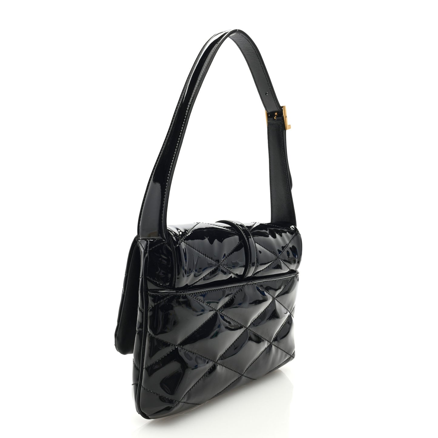 Patent Quilted Le 57 Diamond Shoulder Bag Black