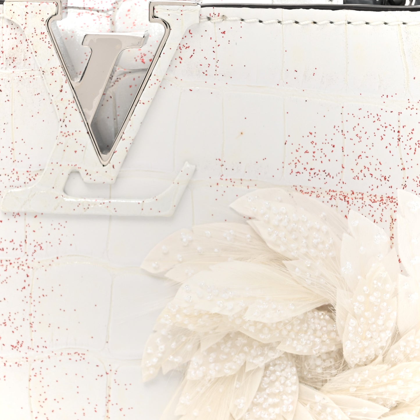 Alligator Feather Embellished Mini Capucines White