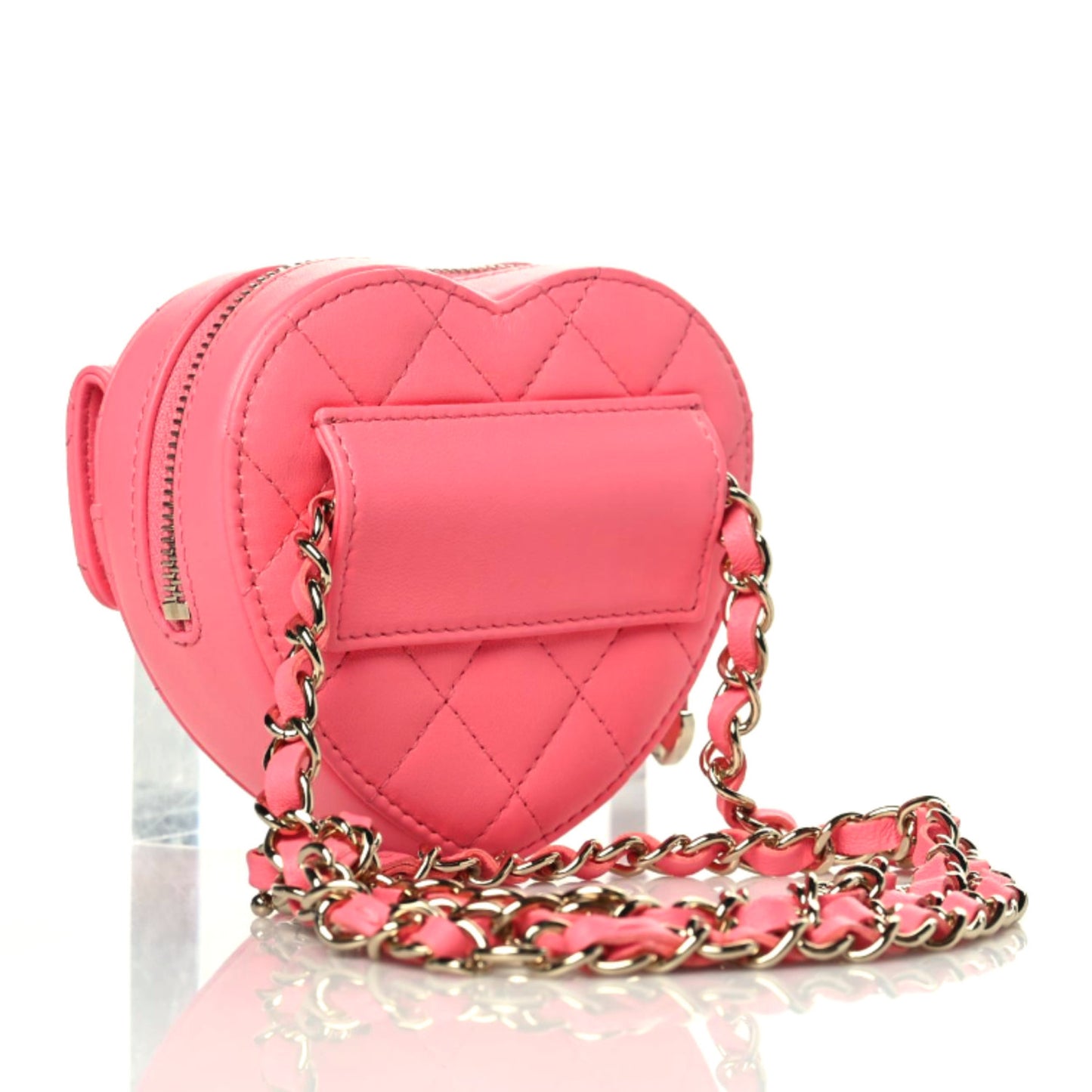 Lambskin Quilted CC In Love Heart Waist Belt Bag With Chain Pink