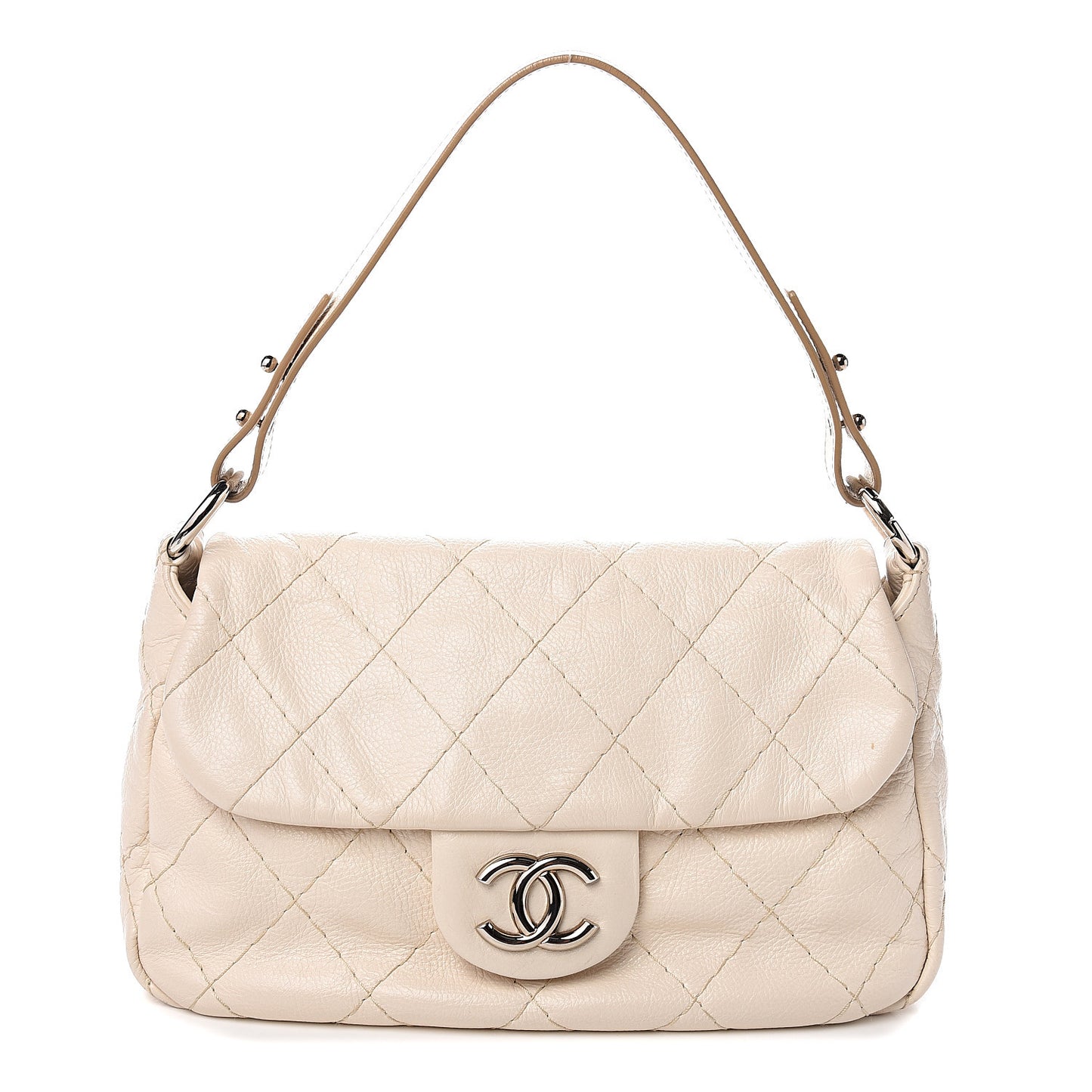 Glazed Calfskin Stitched On The Road Flap Ivory