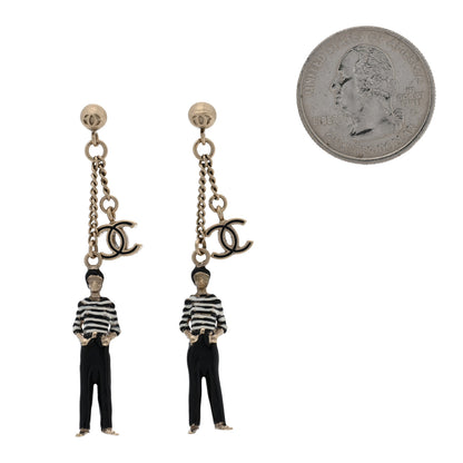 Chanel Crystal Enamel CC Doll Drop Earrings White Black Gold 2 of 4