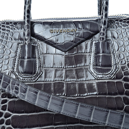 Givenchy Calfskin Crocodile Embossed Small Antigona Storm Grey 7 of 10
