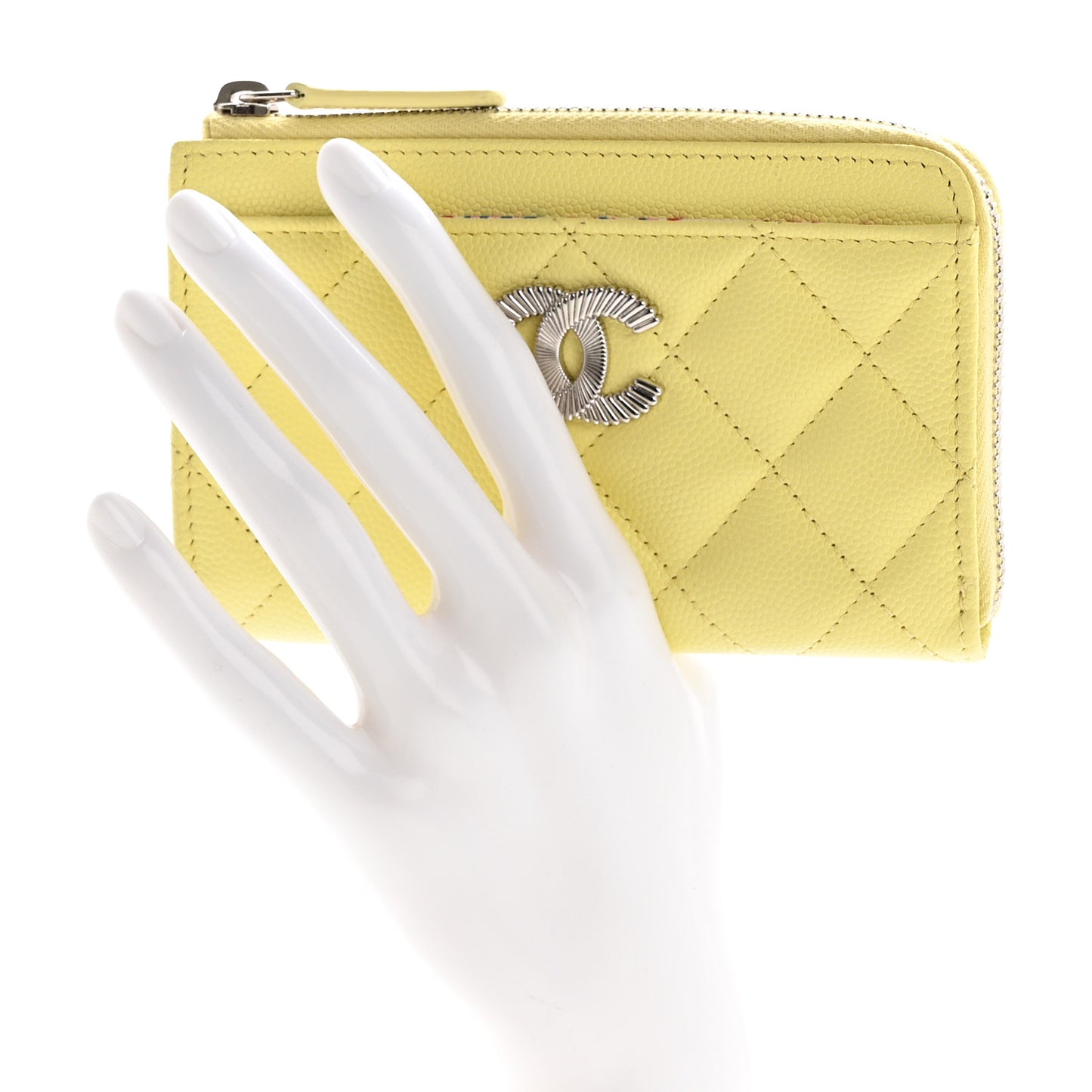 Caviar Quilted CC Zip Around Card Holder Yellow