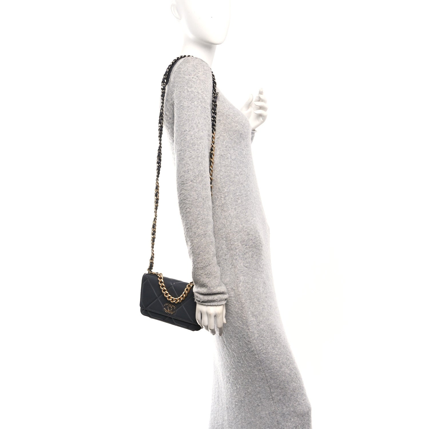 Chanel Lambskin Quilted Chanel 19 Wallet On Chain WOC Dark Grey 2 of 12