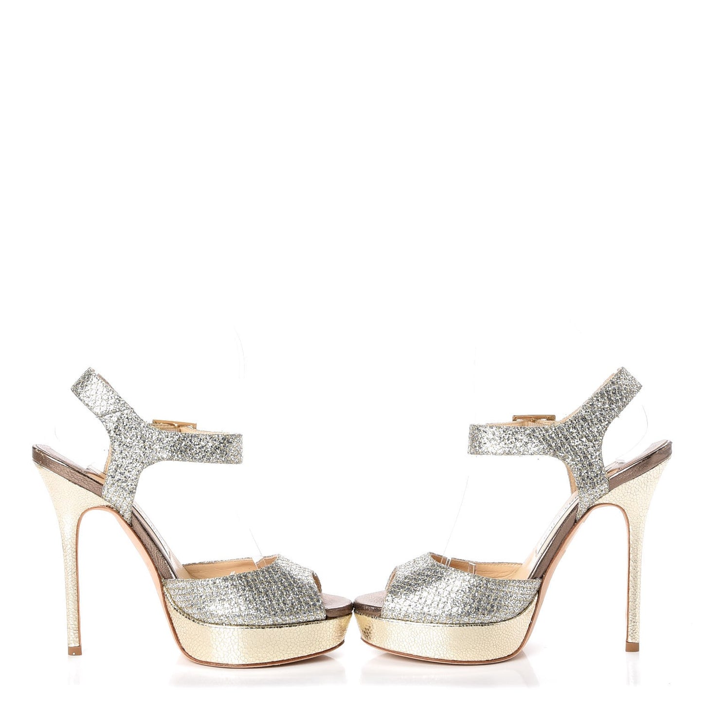 Glitter Fabric Linda Platform Sandals 36 Champagne