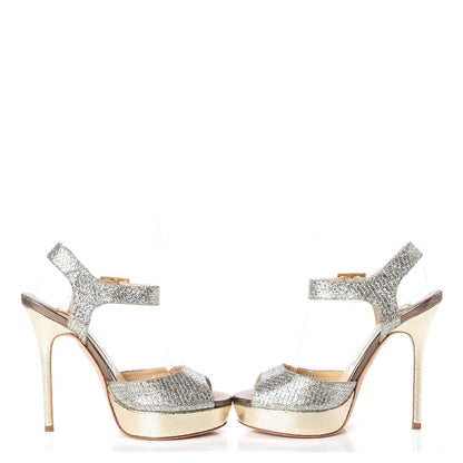 Jimmy Choo Glitter Fabric Linda Platform Sandals 36 Champagne 6 of 11