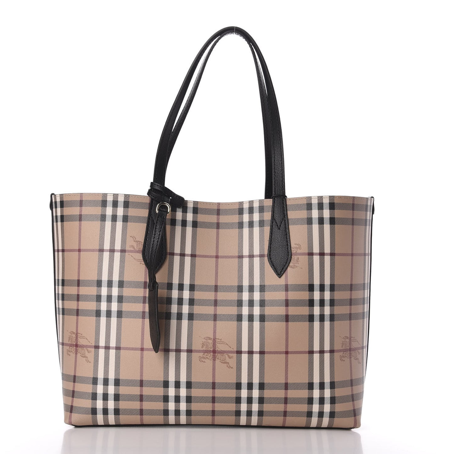 Grainy Calfskin Haymarket Check Medium Reversible Tote Black