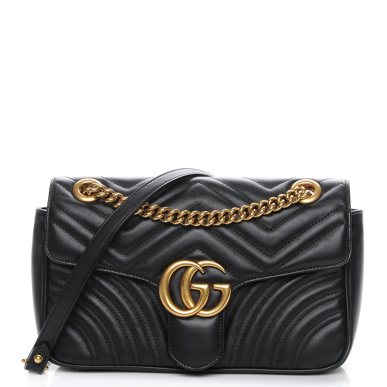Gucci Calfskin Matelasse Small GG Marmont Shoulder Bag Black 1 of 7