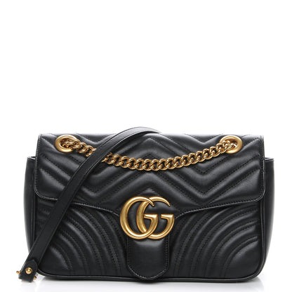 Gucci Calfskin Matelasse Small GG Marmont Shoulder Bag Black 1 of 7