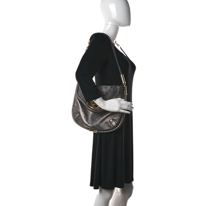 Gucci Guccissima Britt Tassel Shoulder Bag Gunmetal 2 of 12