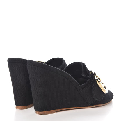 Chanel Canvas Heart CC Wedge Sandals 37 Black 4 of 15