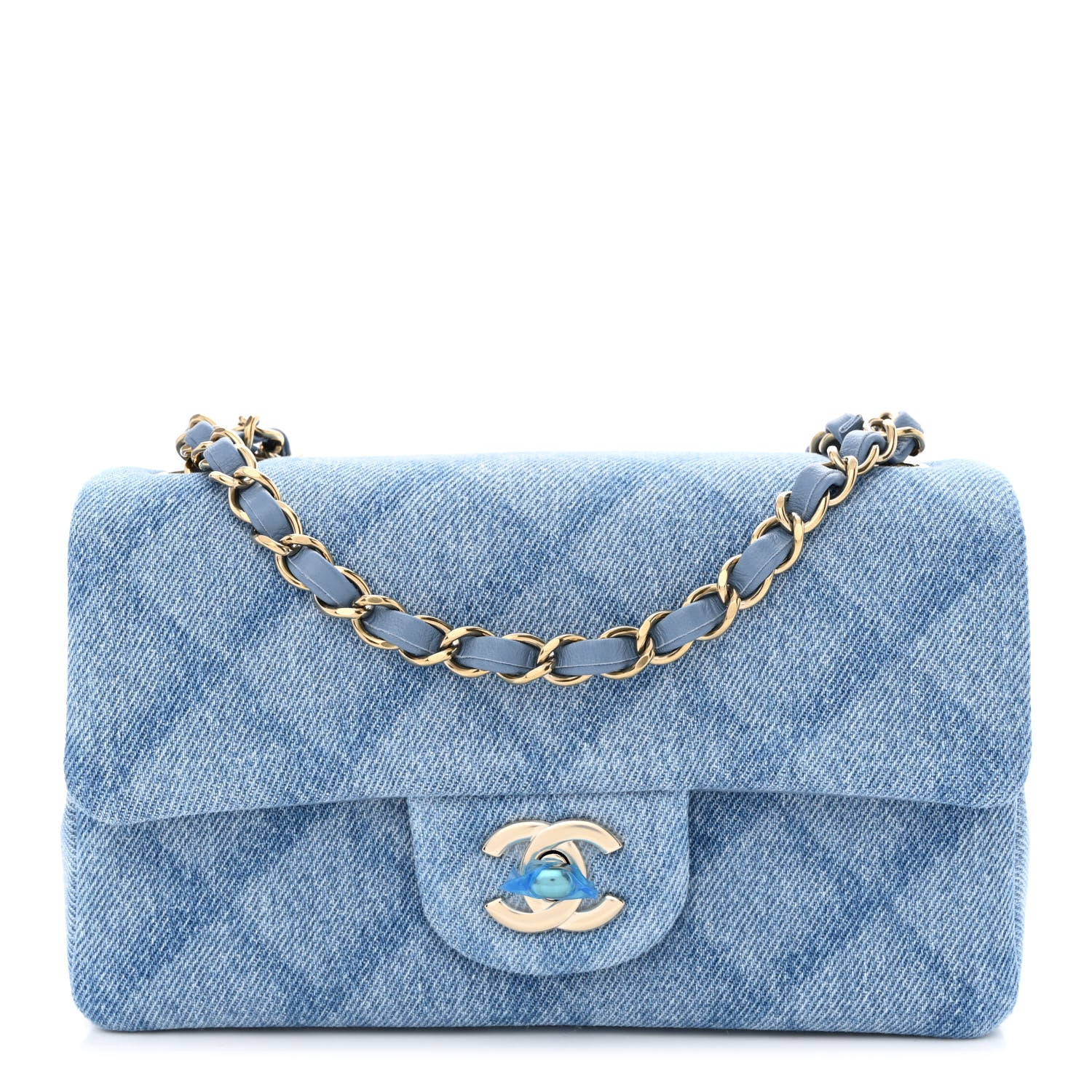 Chanel Printed Denim Quilted Mini Rectangular Flap Light Blue 1 of 10