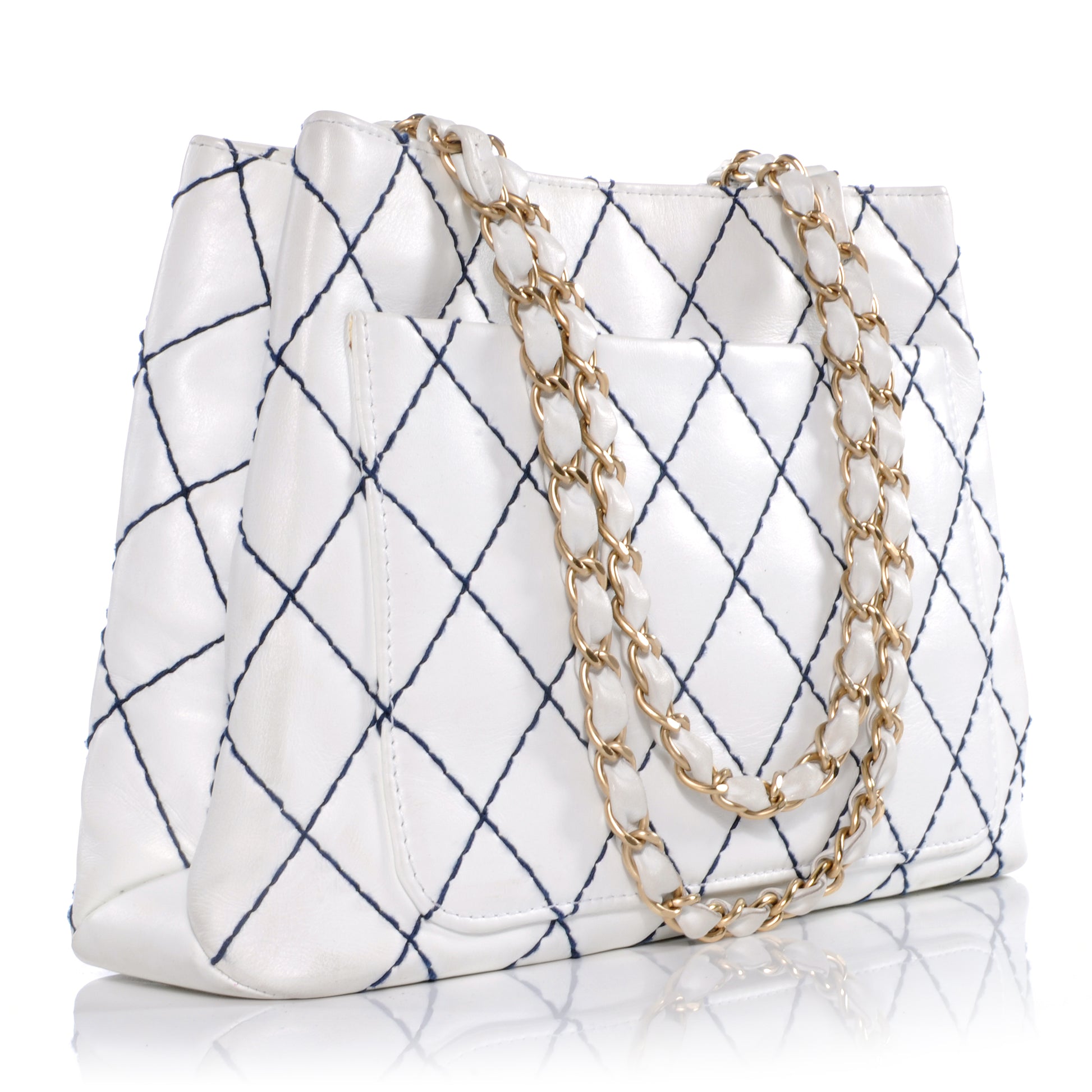 Chanel Leather Contrast Stitch Surpique Shoulder Bag White 3 of 9