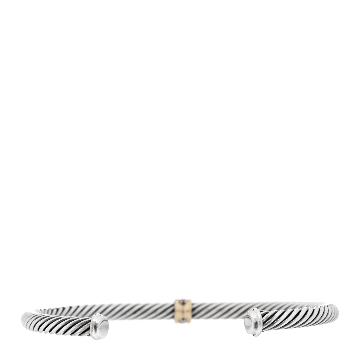 David Yurman Sterling Silver 18K Yellow Gold Diamond 4mm Cable Classics Single Station Bracelet 2 of 3