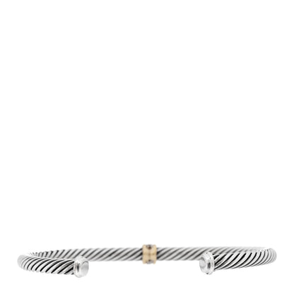 David Yurman Sterling Silver 18K Yellow Gold Diamond 4mm Cable Classics Single Station Bracelet 2 of 3