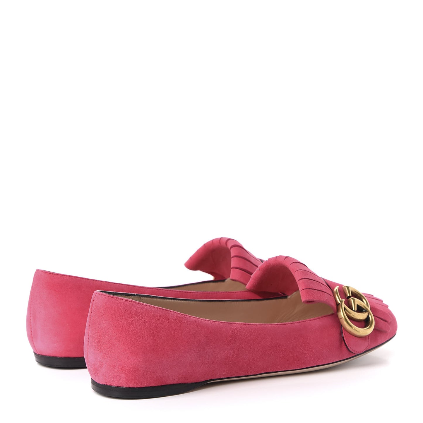 Kid Scamosciato GG Marmont Fringe Flats 36 Hot Pink