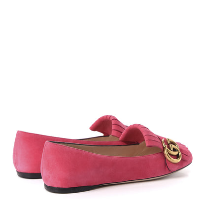 Gucci Kid Scamosciato GG Marmont Fringe Flats 36 Hot Pink 4 of 9