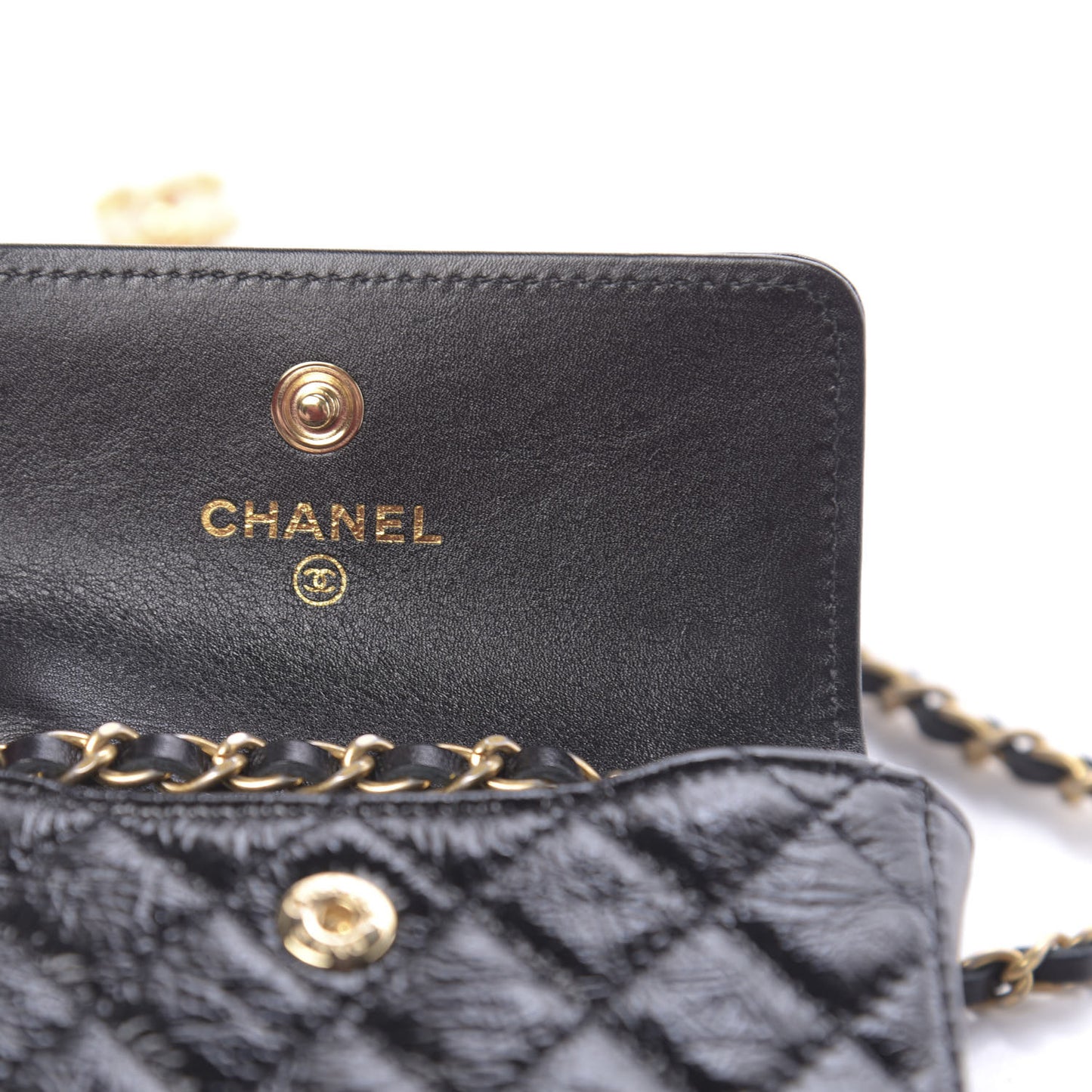 Shiny Aged Calfskin Quilted Waist Belt Bag Black