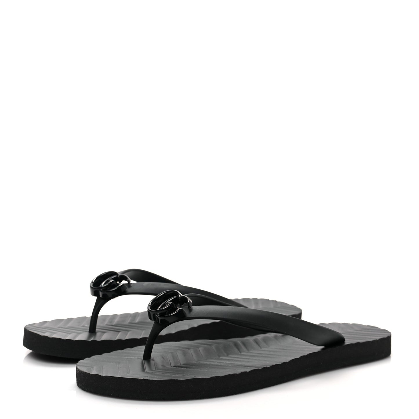 Rubber Chevron Mens GG Thong Flat Sandals 11 Black