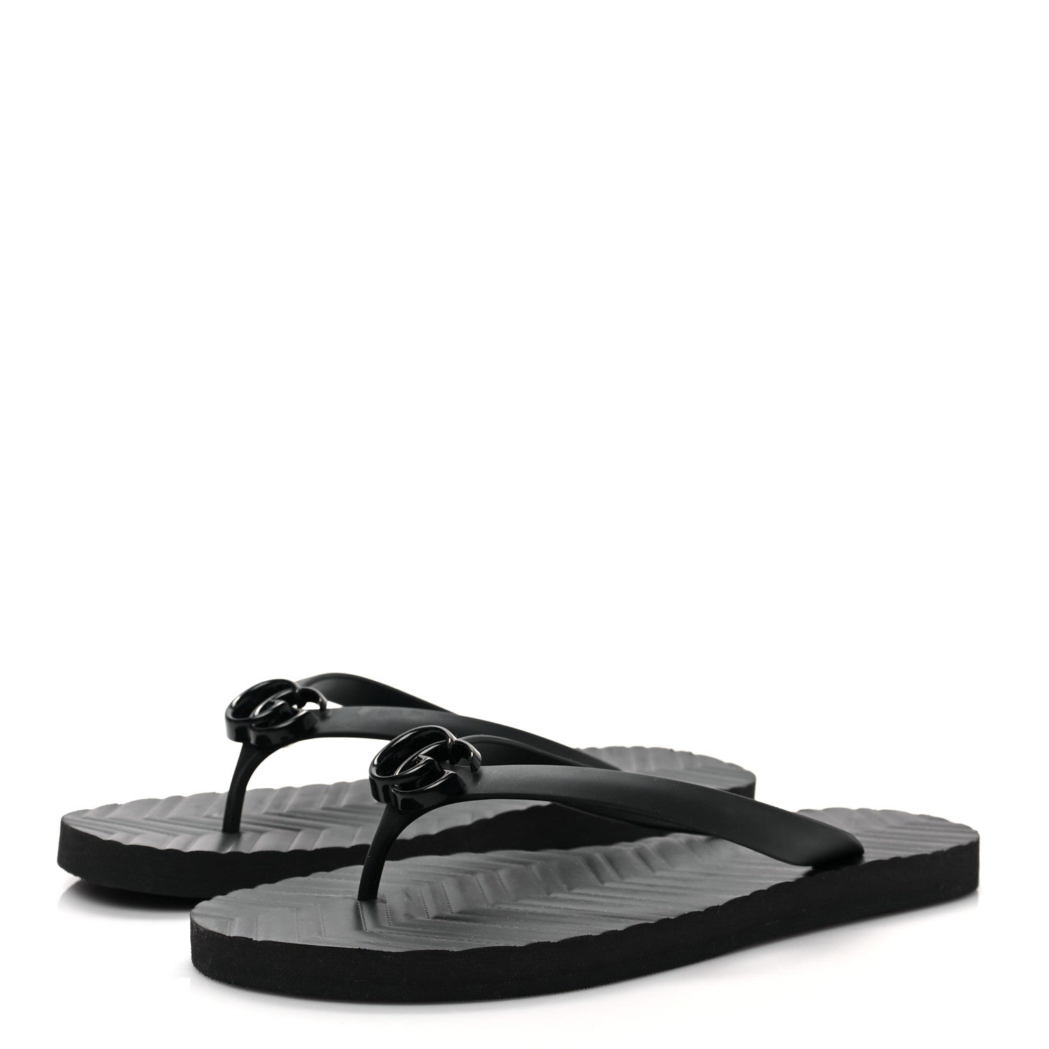 Gucci Rubber Chevron Mens GG Thong Flat Sandals 11 Black 3 of 7