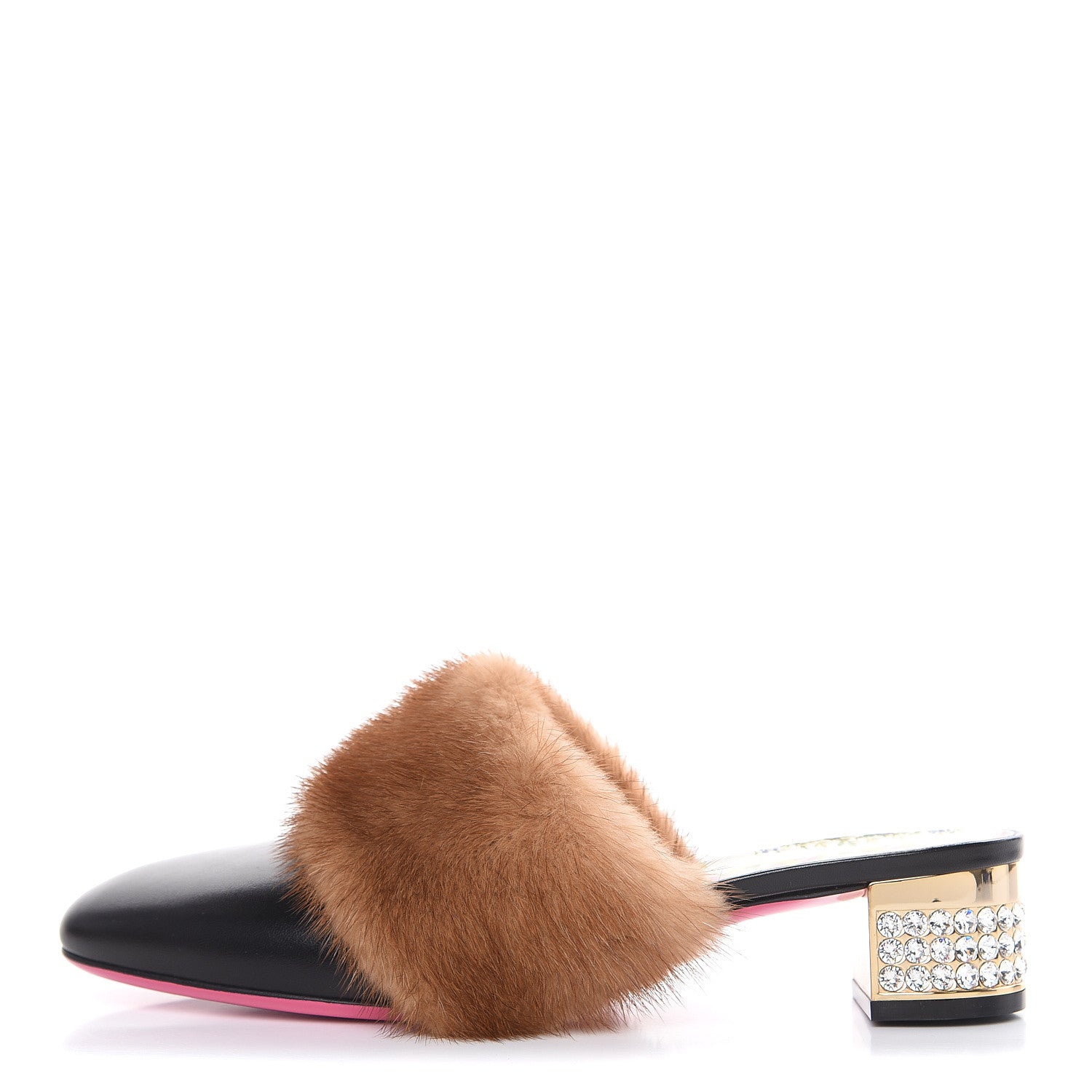 Gucci Mink Malaga Kid Crystal Candy Mules 38.5 Light Brown Black 1 of 8