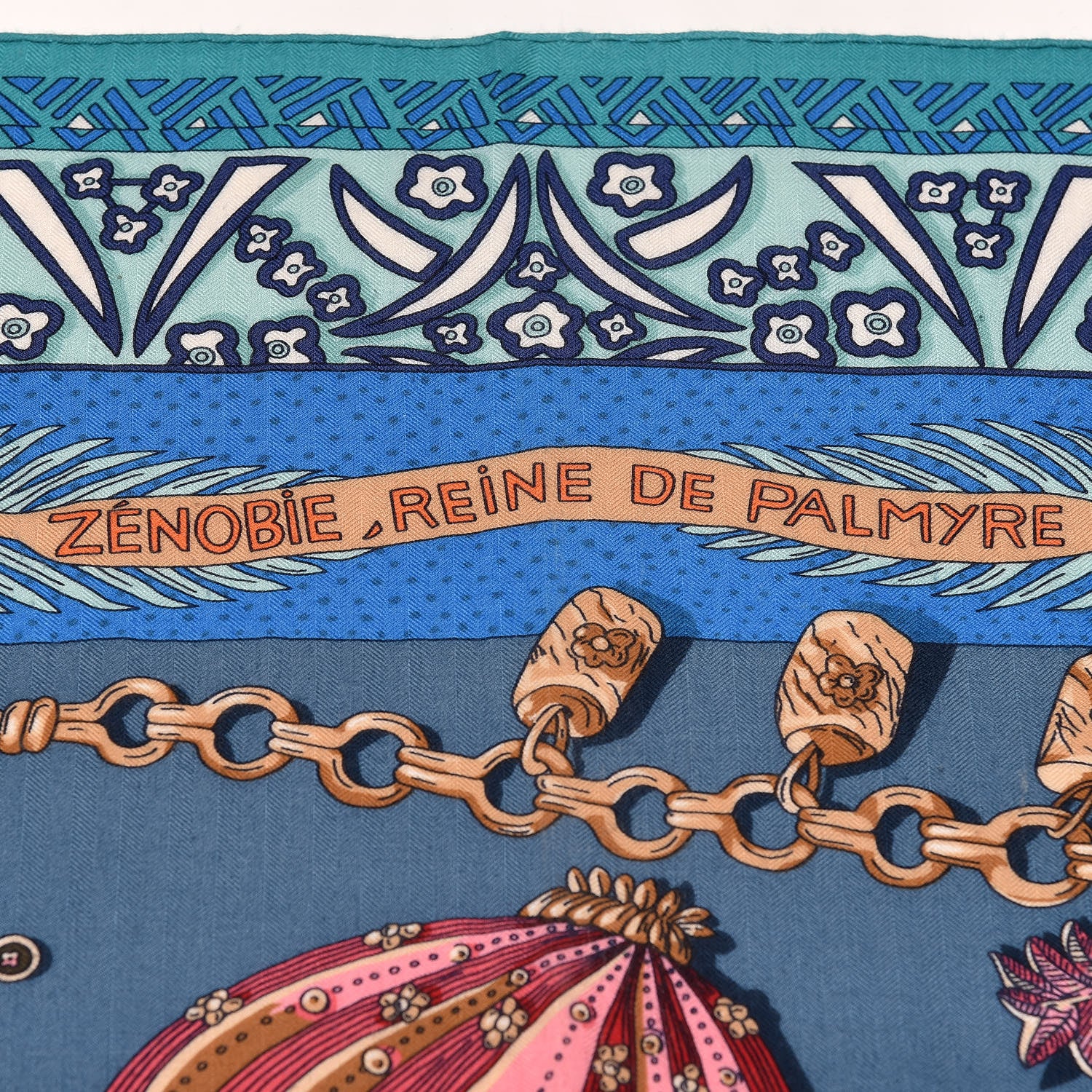 Hermes Cashmere Silk Zenobie Reine De Palmyre Shawl 140 Turquoise Rose Gris Bleuete 6 of 10