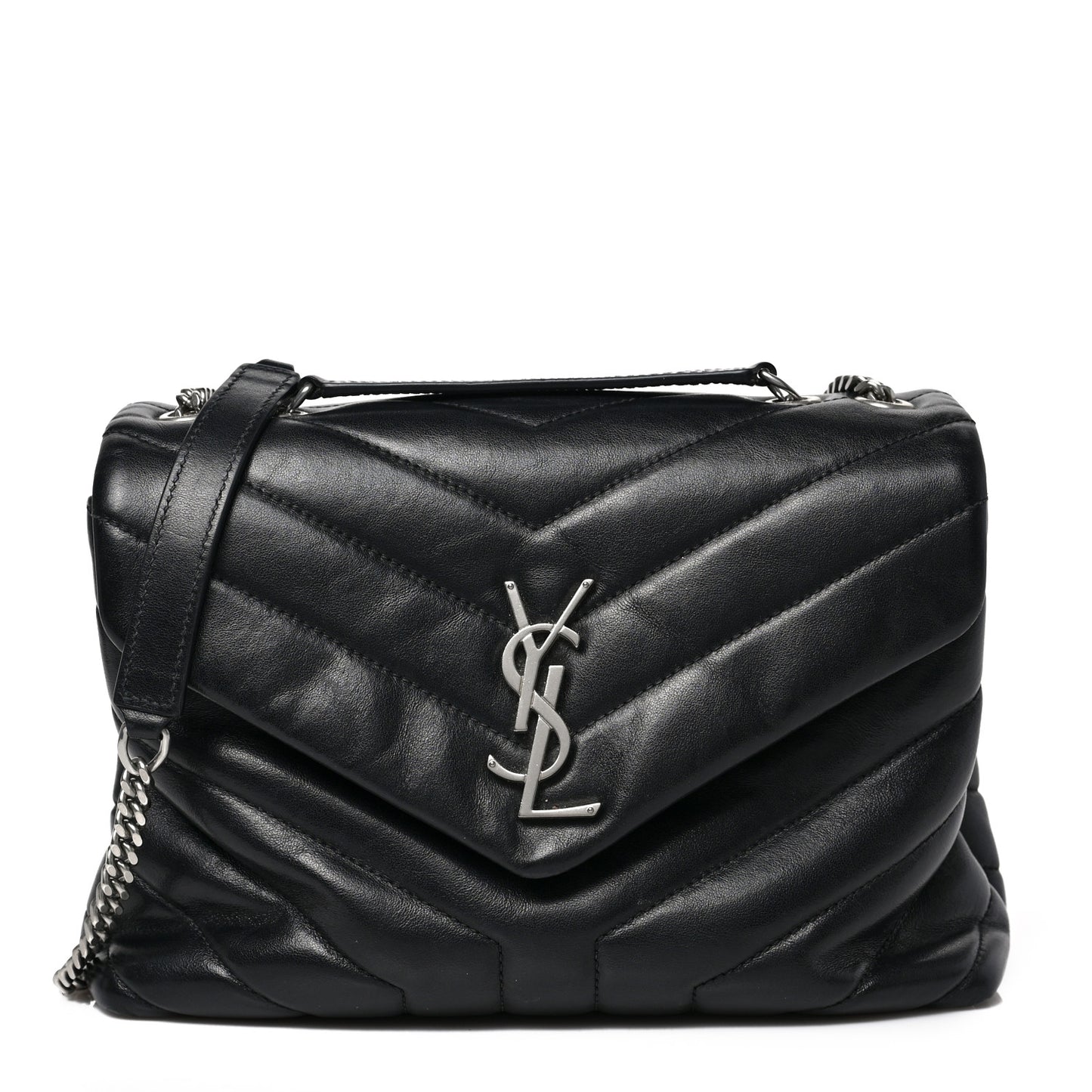 Calfskin Y Quilted Monogram Small Loulou Chain Satchel Black