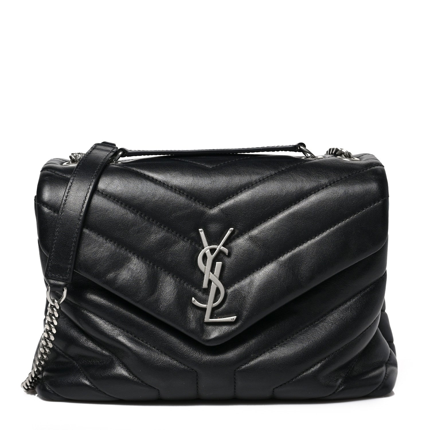Saint Laurent Calfskin Y Quilted Monogram Small Loulou Chain Satchel Black 1 of 8