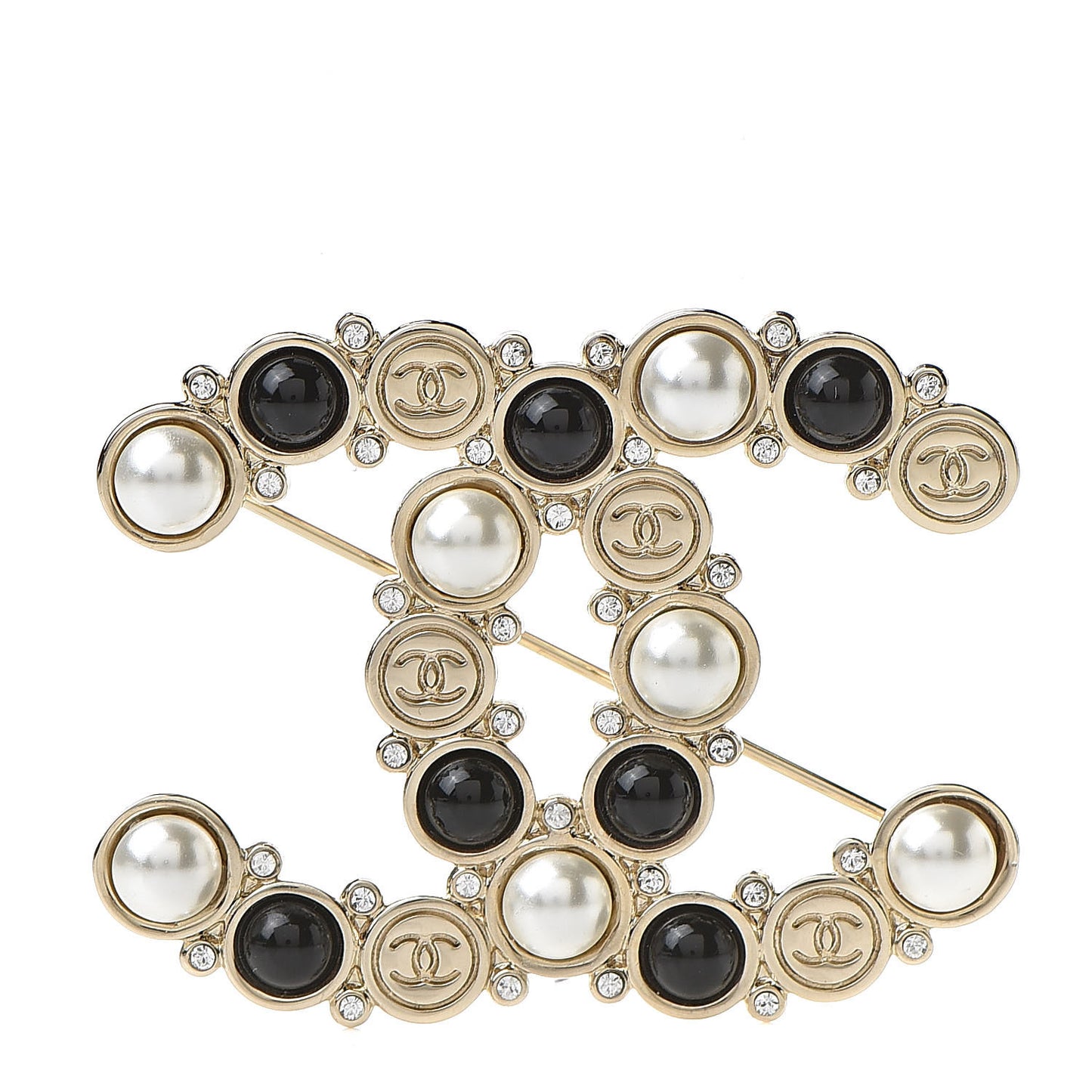 Crystal Pearl Metal Resin Polka Dot CC Brooch Black Gold