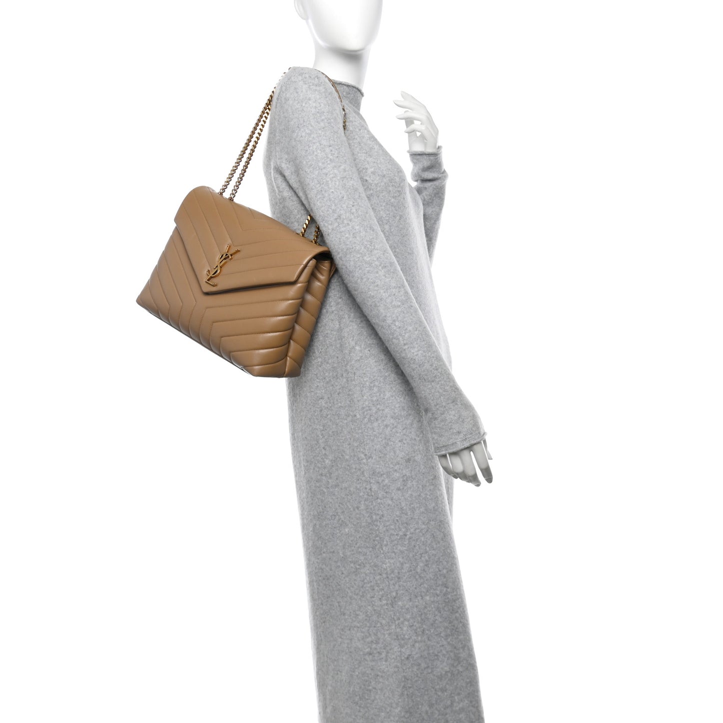 Calfskin Y Quilted Monogram Medium Loulou Chain Satchel Natural Tan