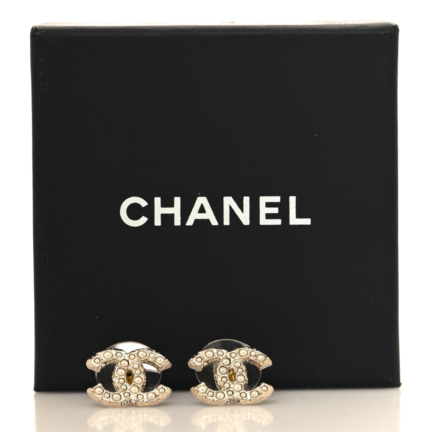 Chanel Crystal Pearl Caviar CC Stud Earrings Gold 5 of 5