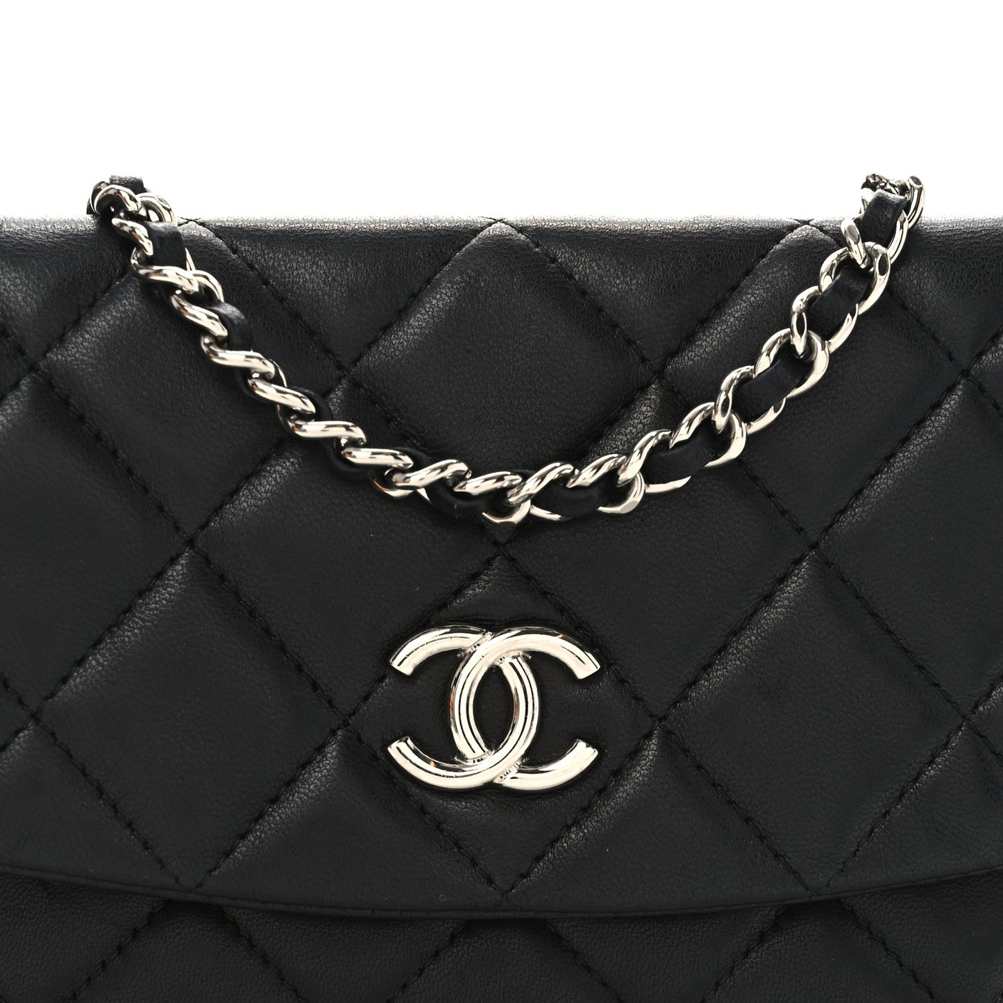 Lambskin Quilted Double Sided Wallet On Chain WOC Black