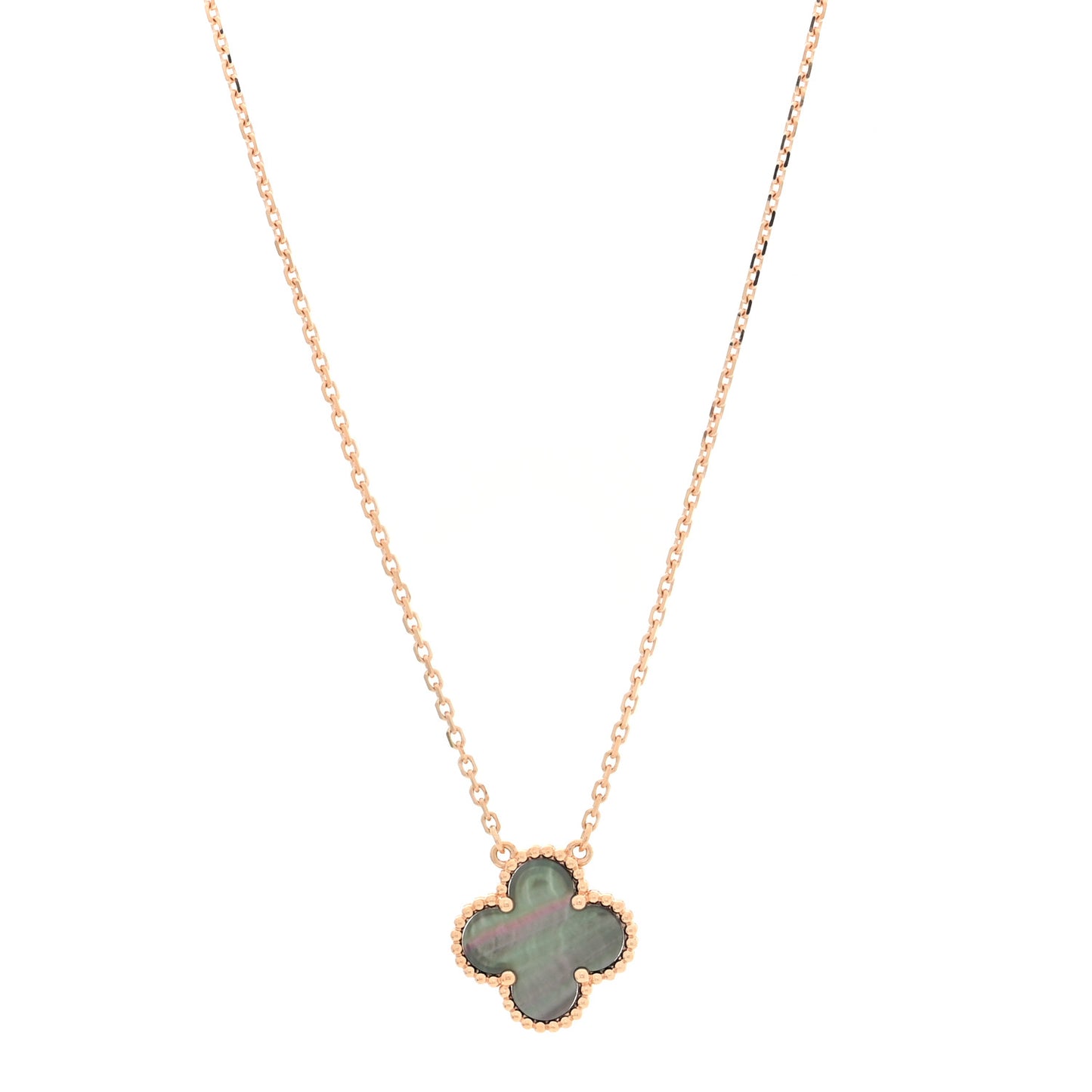 18K Rose Gold Gray Mother of Pearl Vintage Alhambra Pendant Necklace